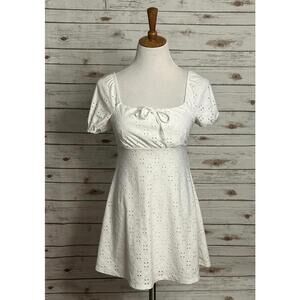 glitter girl Y2K cottagecore coquette white eyelet babydoll dress Size 10